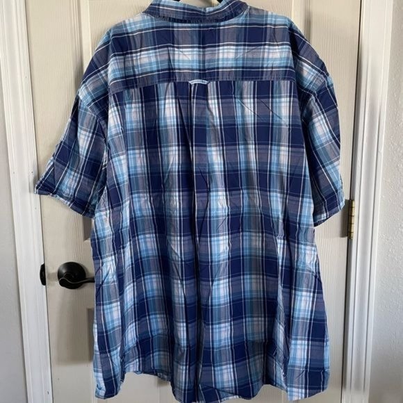IZOD Saltwater 5X Relaxed Classic Blue Plaid Short Sleeve Button Up Shirt - Picture 11 of 15